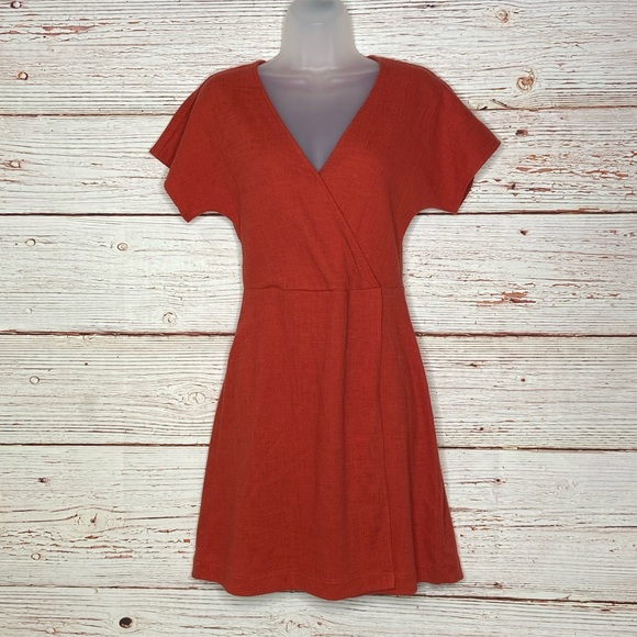 Madewell Cross-Front Flutter-Sleeve Mini Dress In Burnt Orange Sz XXS - Picture 10 of 16